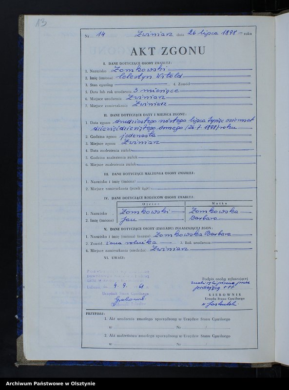 image.from.unit.number "Księga zgonów Nr 1 - 35 i 1 - 44 /przepisana w języku polskim z oryginału niemieckiego w dniach 4.09.-7.09.1961/"