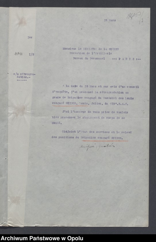 Obraz 17 z jednostki "Discipline-Recompenses-Decorations-Distractions-Punitions-Tenue generale /Korespondencja dotycząca dyscypliny, odznaczeń, pochwał, pracy oświatowej/"