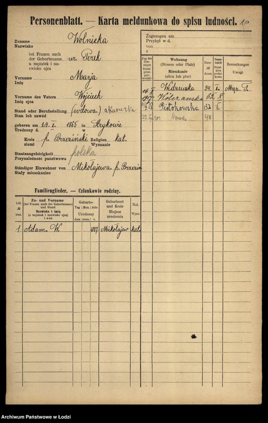 Obraz 12 z jednostki "[Spis ludności Łodzi] Wolniakiewicz - Wolst"
