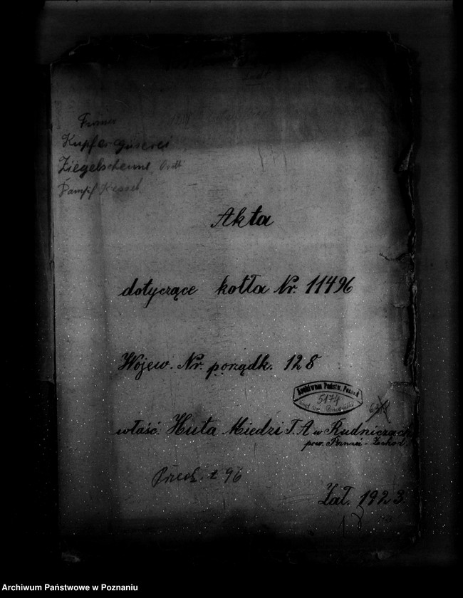 Obraz 4 z jednostki ""Huta miedzi" Towarzystwo Akcyjne Rudnicze powiat poznański nr porządkowy kotła 128"