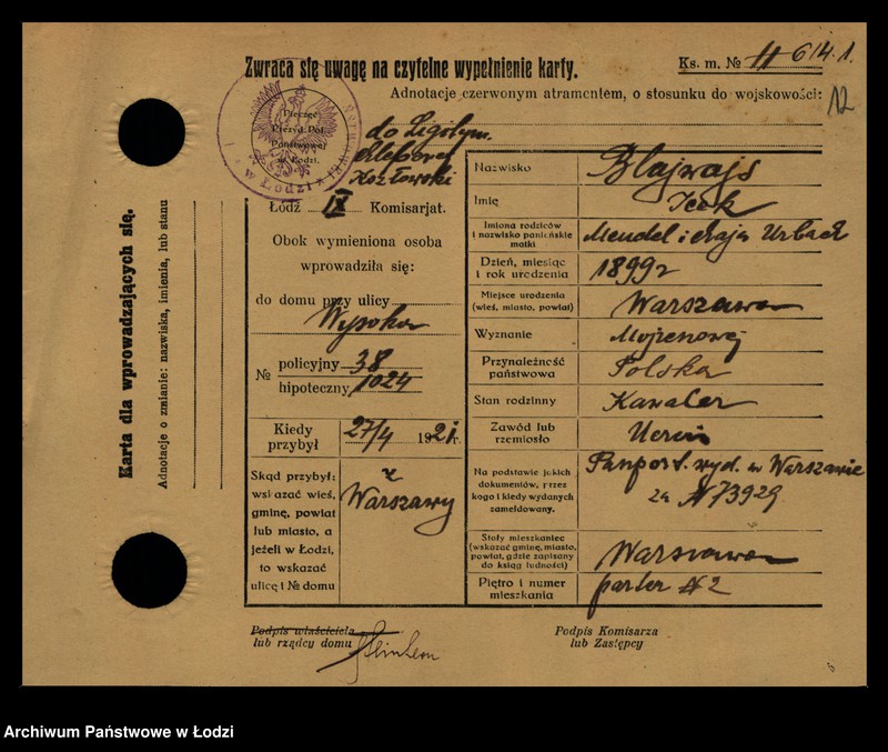 image.from.unit.number "[Spis ludności Łodzi] Blajweiss - Blesiński"