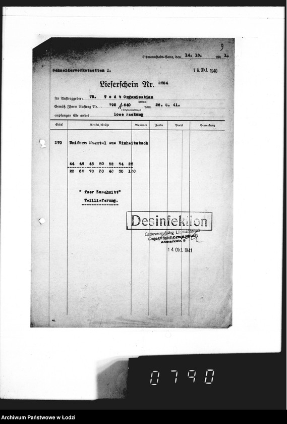 Obraz 14 z jednostki "[Dowody dostawy umundurowania dla firmy O.dr Todt Organisation"