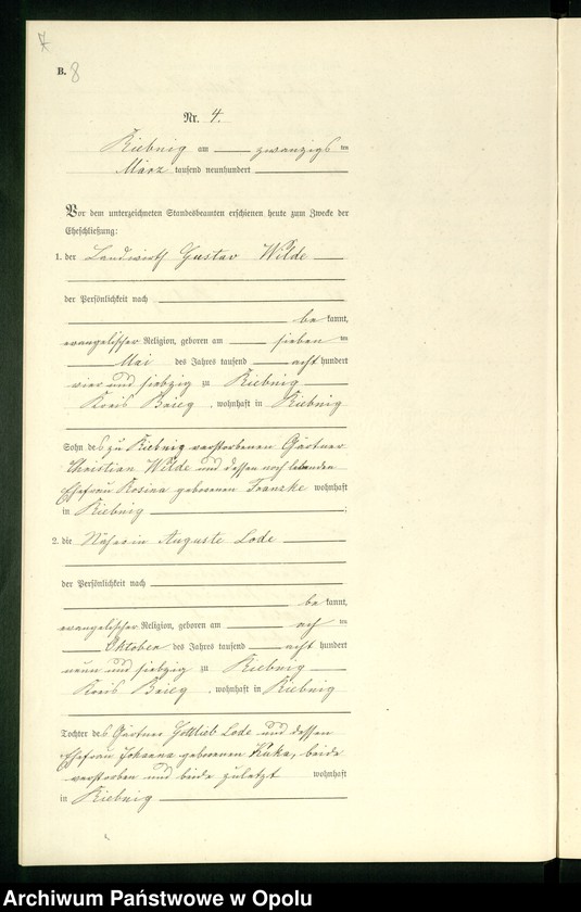 Obraz 11 z jednostki "Heiraths-Neben-Register Standes-Amt Riebnig 1900"