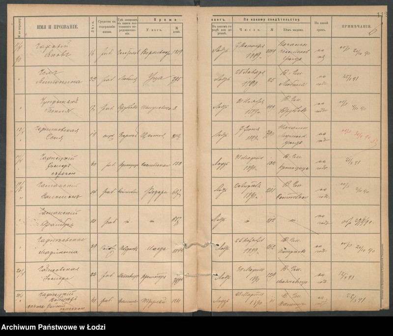 Obraz 8 z jednostki "[Księga ludności niestałej m. Łodzi lit. Cz]"