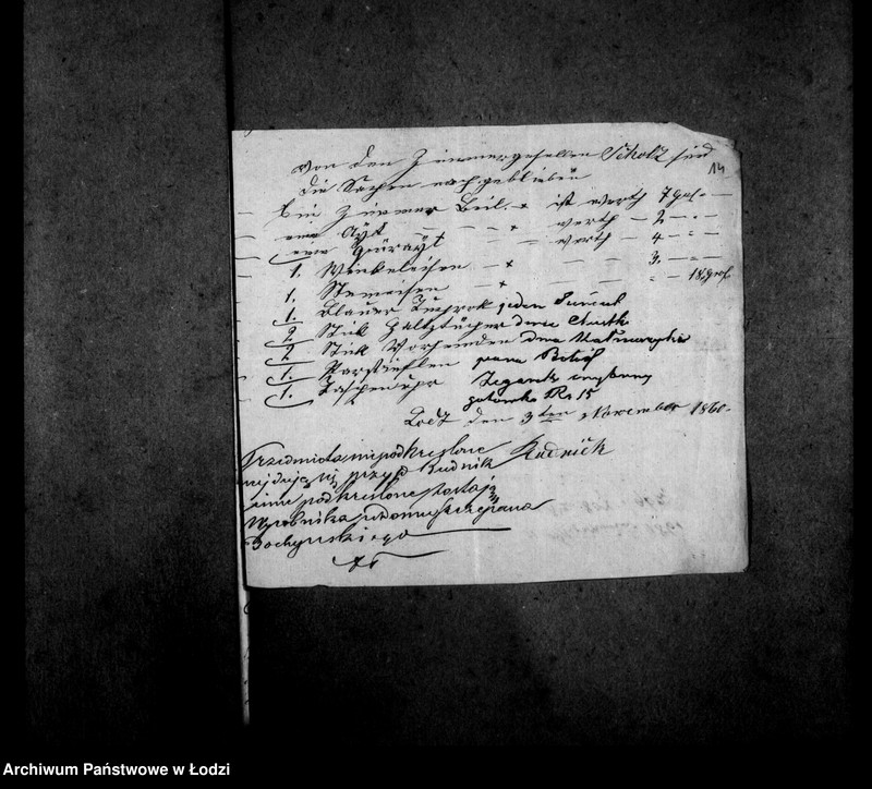Obraz 18 z jednostki "Akta tyczące się spisu pozostałości po zmarłym Janie Gotlibie Schultz czeladniku Ciesielskim z Prus do miasta Łodzi przybyłym, u Jakuba Rudnik cieśli na robocie zostającym"