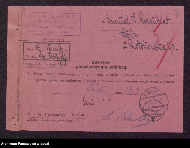 Obraz 9 z jednostki "Samuel Icchok Rozenblat- wyrób i sprzedaż manufaktury półwełnianej"