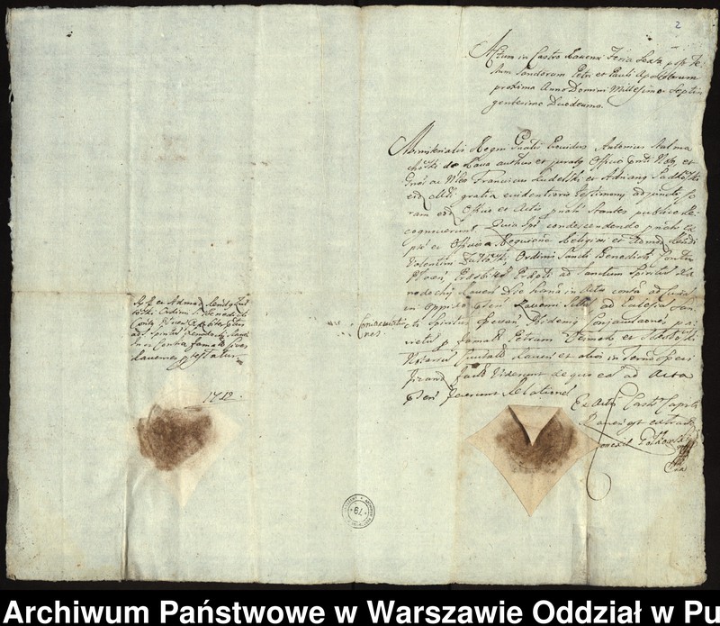 image.from.unit.number "Ekstrakty z ks. gr. rawskich wizji szkód i protestacji z 1712 roku prezbitera konwentu, prepozyta Św. Ducha w Rawie Walentego Michała Żółtowskiego przeciw Piotrowi Ozimkowi, Sokołowskiemu pisarzowi miejskiemu i innym mieszczanom, oskarżonym o napad na dwór należący do prepozytury w Rawie i ostrzelanie go z bombard"