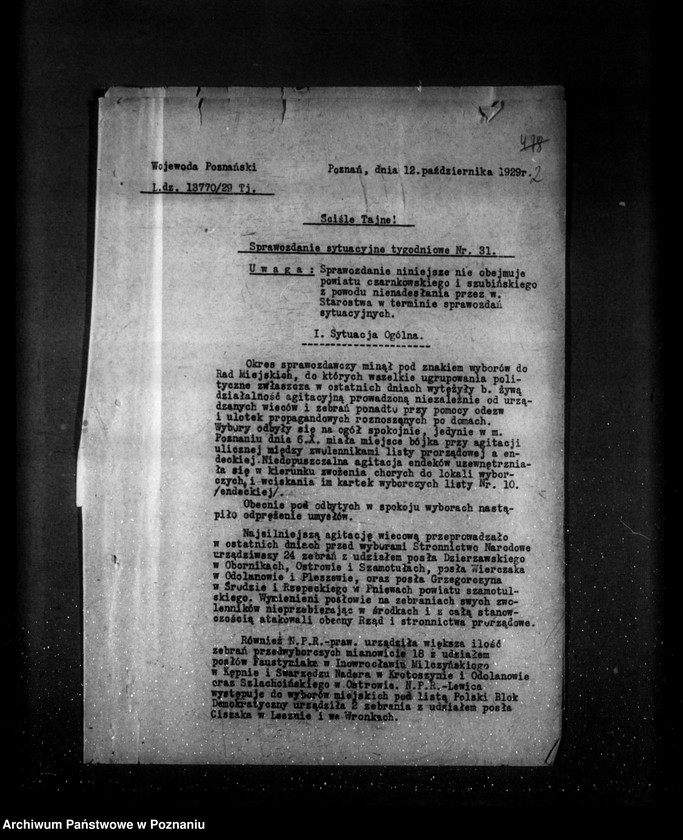 Obraz 6 z jednostki "Sprawozdania sytuacyjne za miesiąc październik 1929 /nr 31-32-33/"