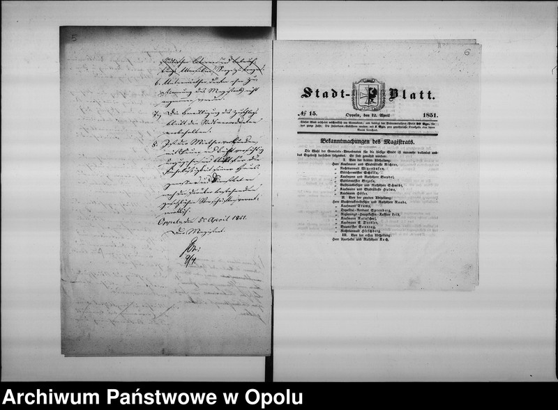 Obraz 8 z jednostki "Acta des Magistrats zu Oppeln betreffend: die Vermiethung der, der Stadtkommune gehörigen Wohnung nebst Stallung an dem Bauden Magazingebäude de Anno 1851"
