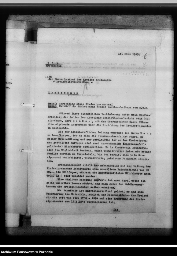Obraz 11 z jednostki "[Korespondencja w sprawach organizacyjnych, sprawozdanie z działalności Kreissippenamt w Krotoszynie]"