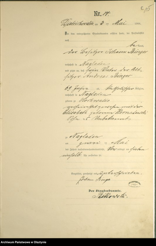 image.from.unit.number "Sterbe-Haupt-Register Nr 1 - 41"