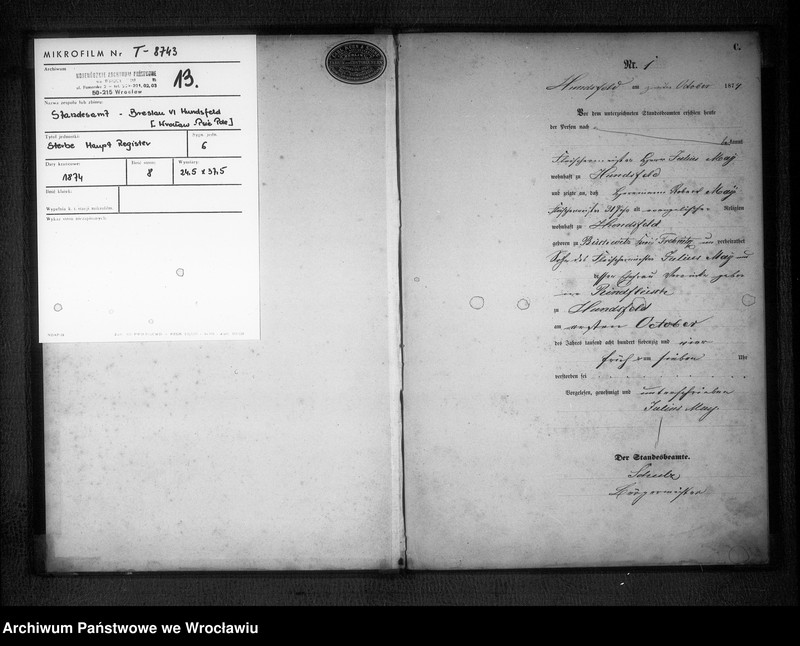 image.from.unit.number "Księga zgonów Psie Pole (Hundsfeld) 1874"