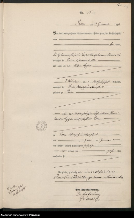 Obraz 17 z jednostki "Księga miejscowa zgonów tom I [Rejestr główny zgonów]"