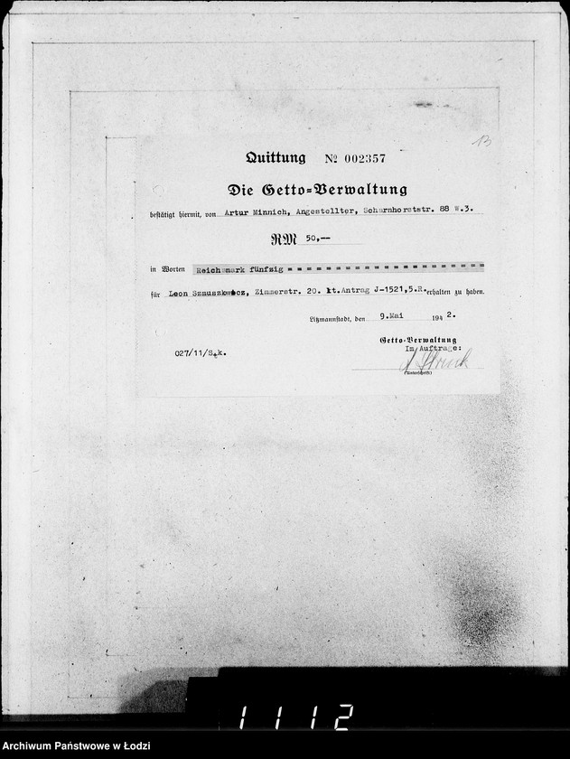 Obraz 17 z jednostki "J.1521-1540 [Wnioski Żydów z Getta o zwrot należności za towar wzięty na kredyt]"
