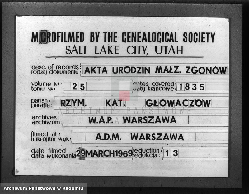 image.from.unit.number "Księga duplikatu aktów religijno-cywilnych parafii Głowaczewskiey na rok 1835"