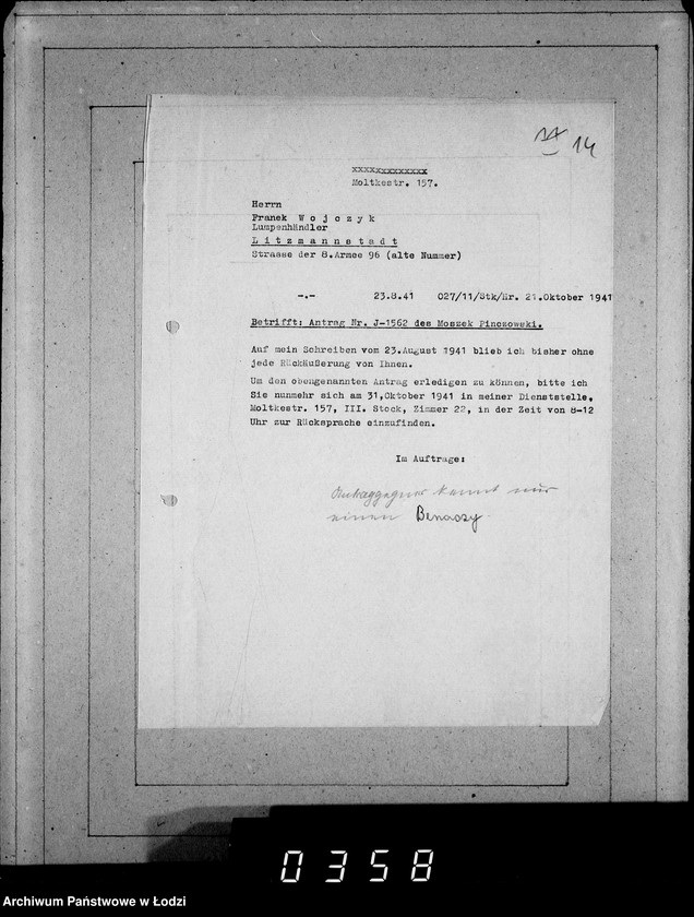 Obraz 18 z jednostki "J.1561-1580 [Wnioski Żydów z Getta o zwrot należności za towar wzięty na kredyt]"