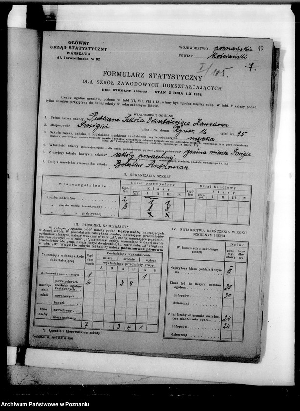 image.from.unit.number "[Formularze statystyczne Głównego Urzędu Statystycznego dotyczące szkół zawodowych dokształcających w województwie poznańskim]"