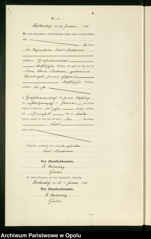 image.from.unit.number "Geburts-Register (Neben-Register) Standesamt Borkendorf 1910 No. 1 bis 60."