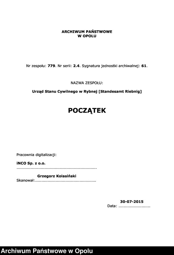 Obraz 1 z jednostki "Heiraths-Neben-Register Standes-Amt Riebnig 1900"