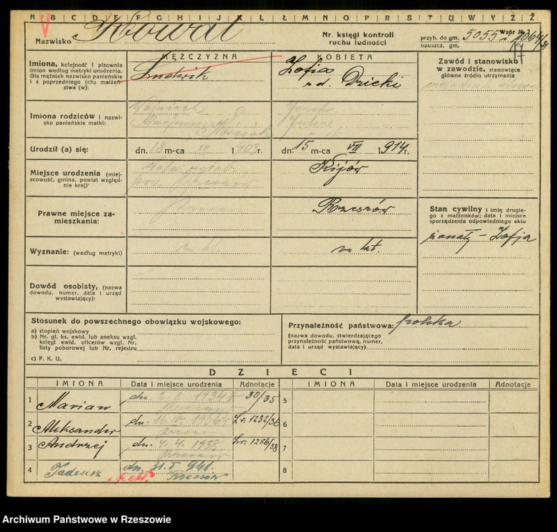 Obraz 19 z jednostki "Kartoteki kontroli ruchu ludności Litera: K"