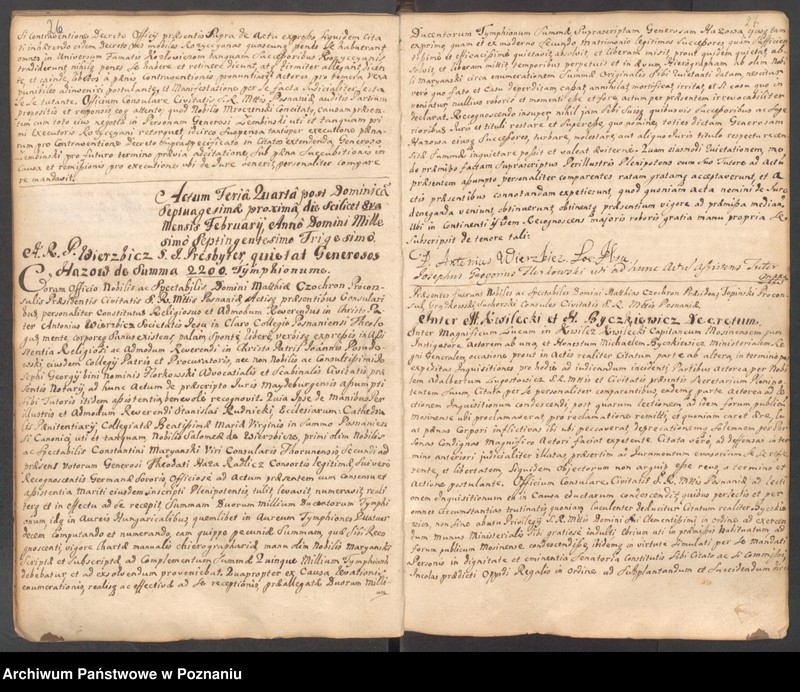 Obraz 19 z jednostki "Sub felici regimine nobilis et spectabilis domini Mathiae Czochron, notariatu excellentis et nobilis Joannis Barszczewski utriusque iuris doctoris, apostolici et officii praesentis notarii liber actorum officii consularis."