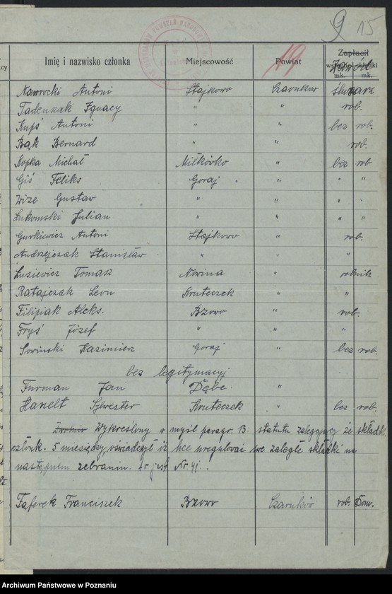 Obraz 18 z jednostki "Sprawozdania z działalności poszczególnych kół okręgu poznańskiego oraz korespondencja dotycząca tych zw. Składy osobowe zarządu."