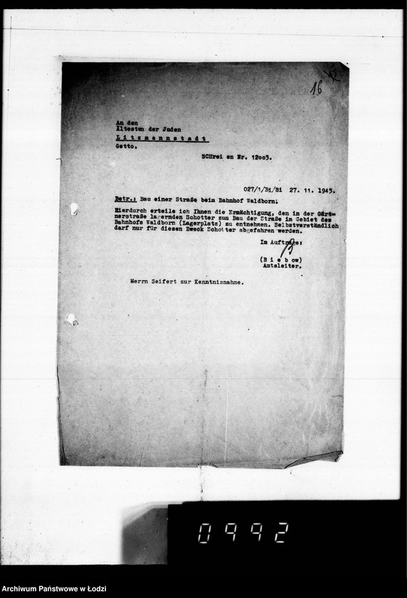 Obraz 20 z jednostki "Post an den Ältesten der Juden D.W.H.[Korespondencja dotycząca różnych prac w Getcie]"