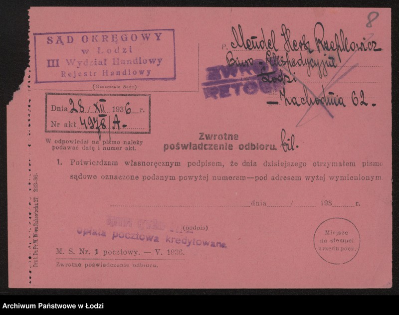 Obraz 10 z jednostki "Mendel Hersz Rzepkowicz – biuro ekspedycyjne"