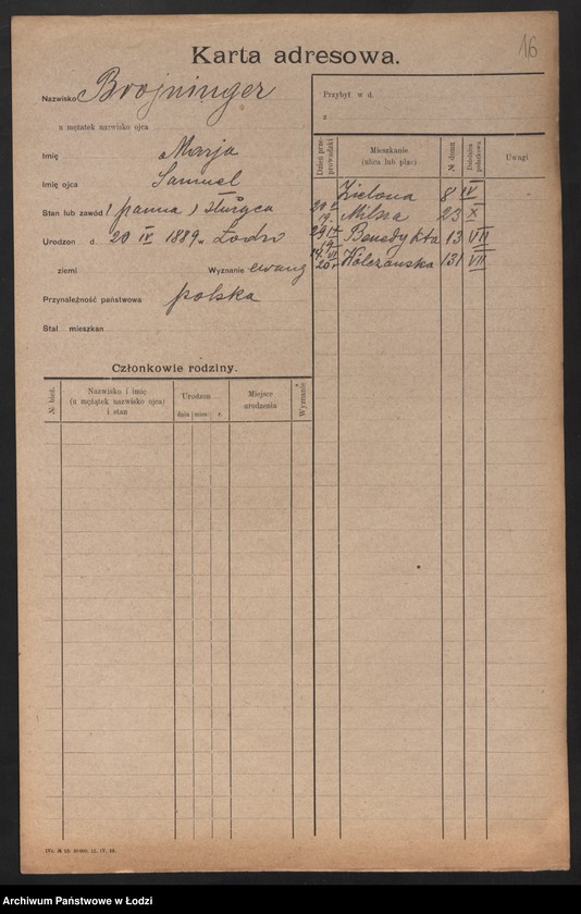 Obraz 18 z jednostki "[Spis ludności Łodzi] Broiński - Brot"