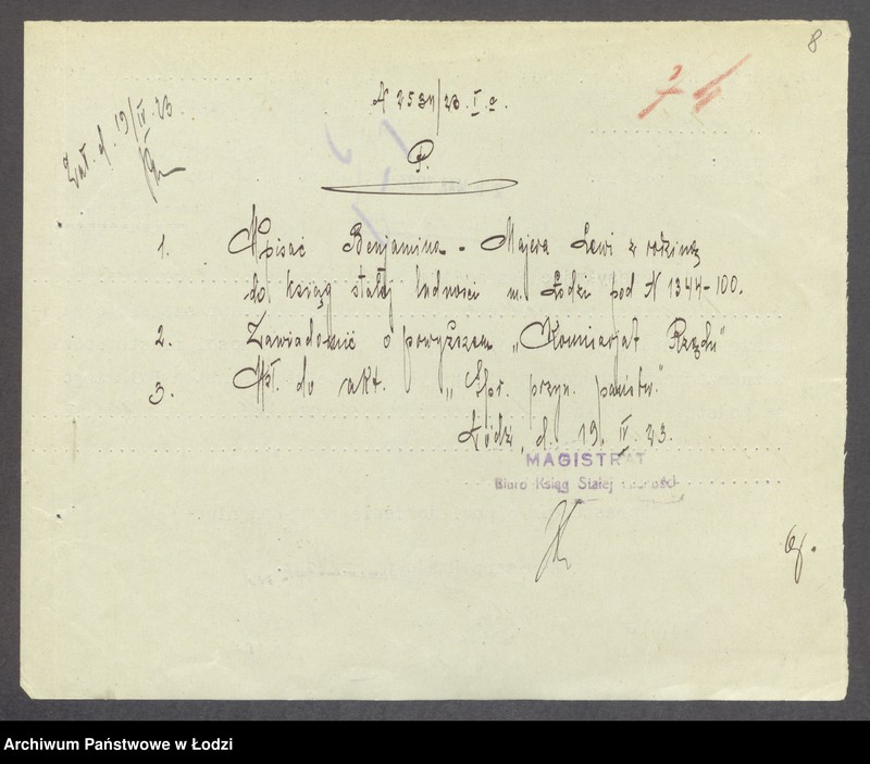 Obraz 10 z jednostki "Dowody metrykalne stałych mieszkańców m. Łodzi nr domu 1344-1347"