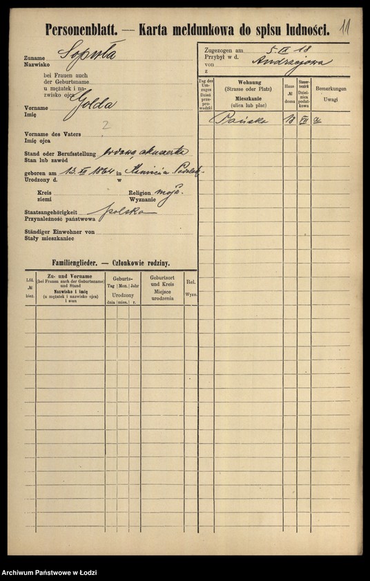 Obraz 13 z jednostki "[Spis ludności Łodzi] Sońka-Sowiński"
