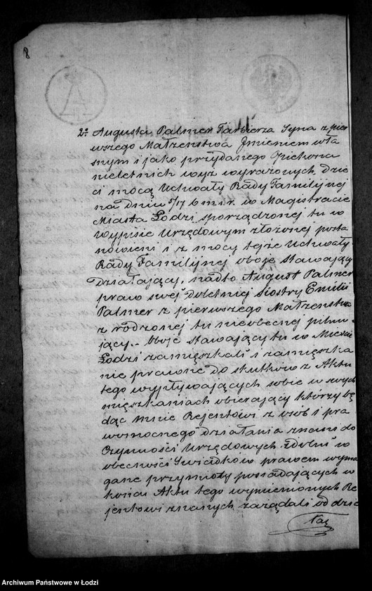 Obraz 12 z jednostki "Akta tyczące się ustanowienia opieki nad nieletnimi Amalią, Marią, Natalią, Juliuszem i Gotlibem Palmer po zmarłym Janie Palmer farbiarzu"