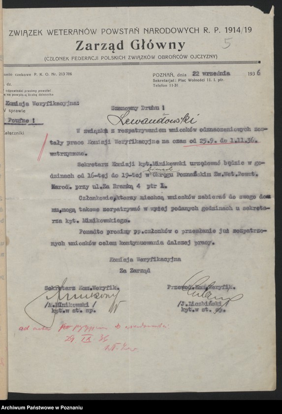 Obraz 9 z jednostki "Prezes Okręgu [korespondencja, protokoły, sprawozdania] Związku Weteranów Powstań Narodowych i Związku Powstańców Wielkopolskich."