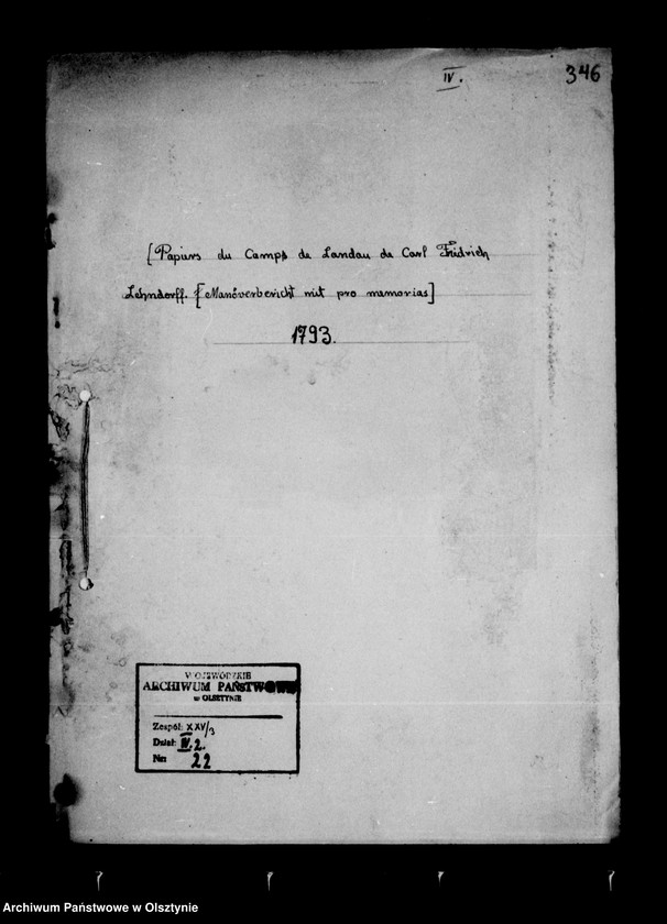 image.from.unit.number "/Papiers du Camp de Landau de Carl Fr. Lehndorff, Manöverbericht mit pro memorias/."