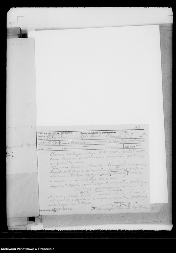 Obraz 12 z jednostki "Korespondencja dotycząca portu szczecińskiego i wydawania przepustek"