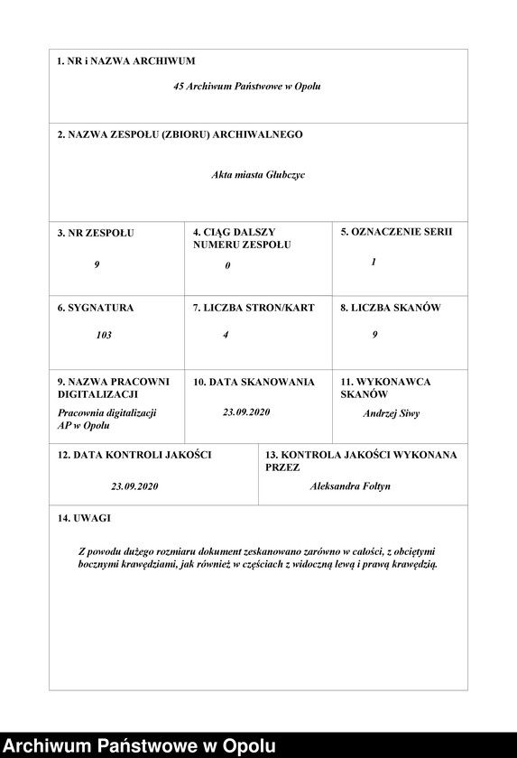 Obraz 1 z jednostki "I Marcin Wacław książę i biskup Ołomuńca poświadcza przywileje nadane miastu Głubczyce przez Jerzego Fryderyka margrafa brandenburskiego II Jerzy Fryderyk"