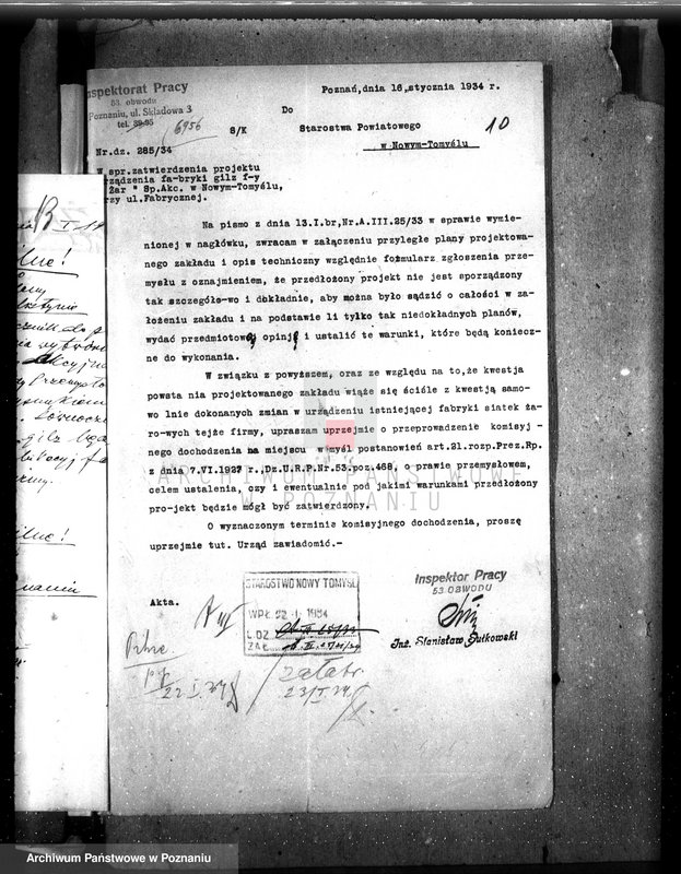 Obraz 14 z jednostki "Zatwierdzenie zakładu przemysłowego firmy "Żar" /fabryki tutek do papierosów/ w Nowym Tomyślu"