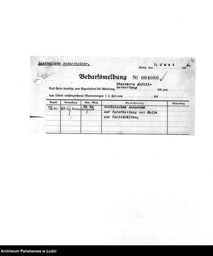 Obraz 5 z jednostki "Bedarfsmeldungen [Skierowane do GV zapotrzebowania na surowce, materiały, narzędzia, maszyny itp. potrzebne resortom pracy do produkcji; zamówienia żywności, lekarstw]"