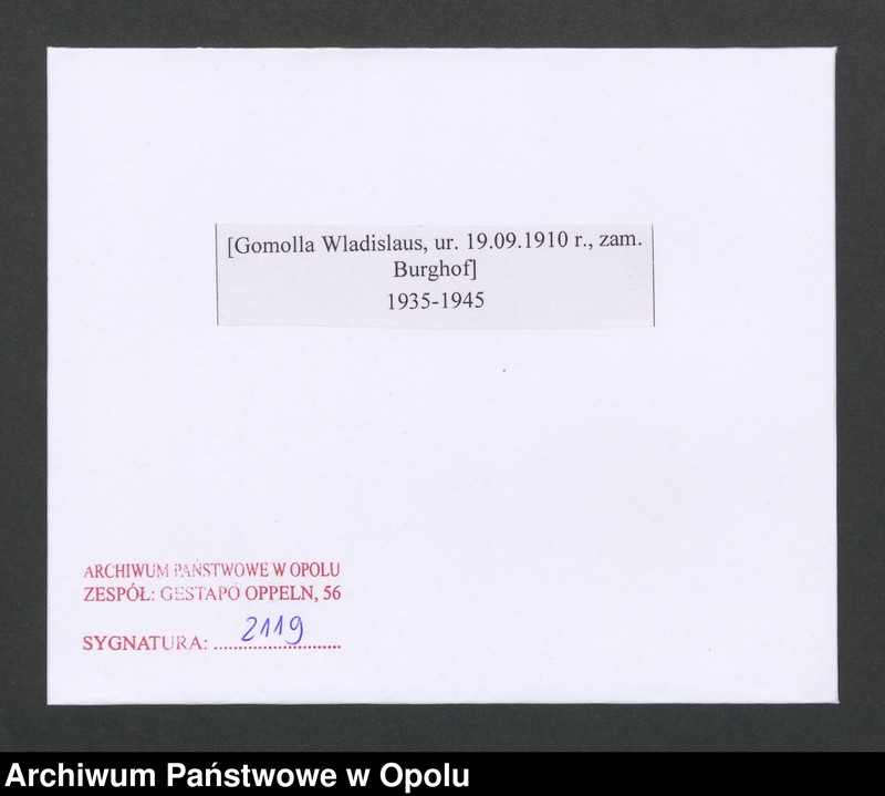 Obraz 2 z jednostki "[Gomolla Wladislaus, ur. 19.09.1910 r., zam. Burghof]"