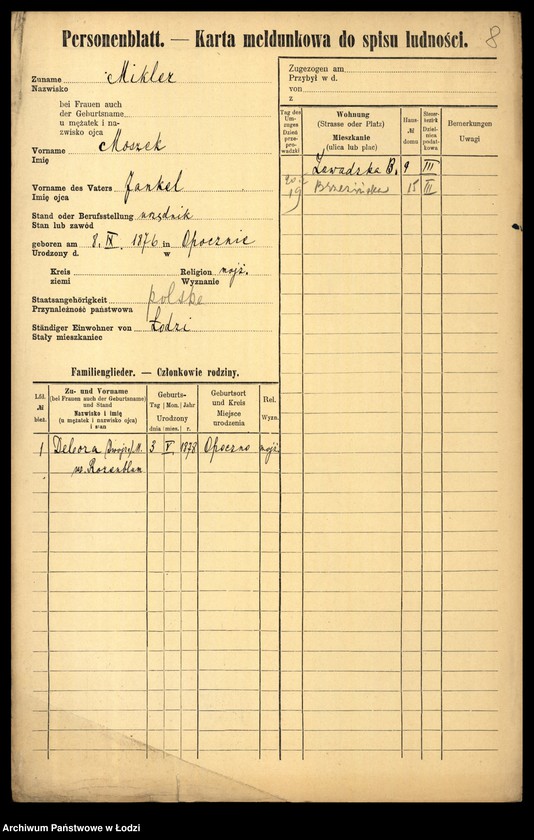 Obraz 10 z jednostki "[Spis ludności Łodzi] Mikler - Mikołajczyk"