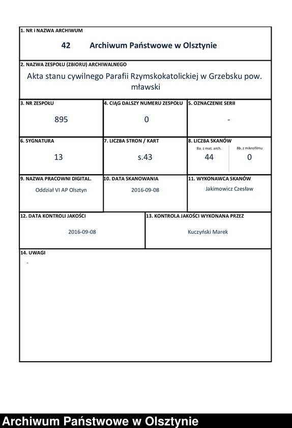 image.from.unit.number "Parafija Grzebska Duplikat Akta Urodzenia, Zeyścia, Zaślubień z Roku 1837-go"
