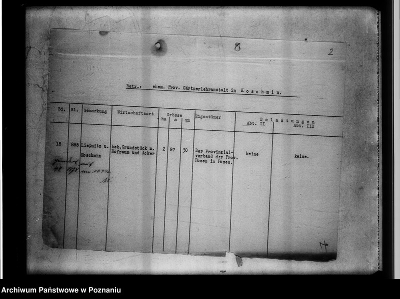 Obraz 6 z jednostki "Koschmin - Ehemalige Provinzial-Gärtnerlehranstalt Anlage-Vermögen."