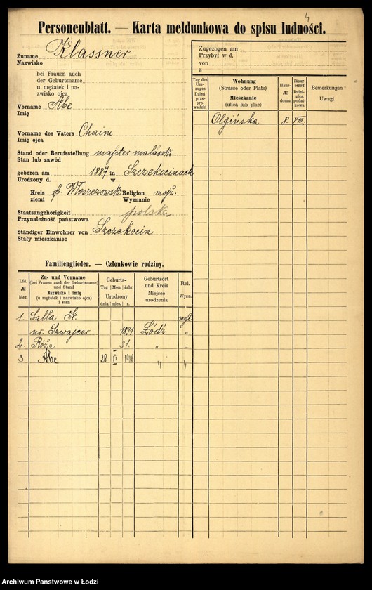 Obraz 6 z jednostki "[Spis ludności Łodzi] Klarowski - Klekotek"
