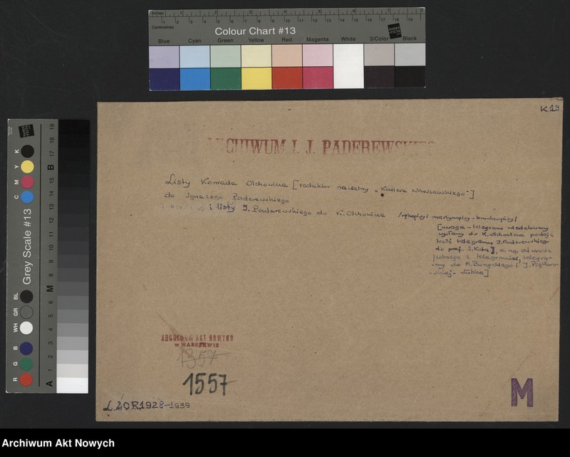 image.from.unit.number "Olchowicz Konrad (redaktor naczelny "Kuriera Warszawskiego"); Załączniki: telegramy do M. Borzęckiego i J. Piątkowskiej - Lübke; L.24 (odpowiedzi - rękopisy, maszynopisy)"