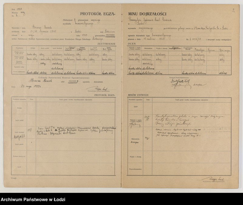 Obraz 4 z jednostki "Protokół egzaminów dojrzałości na rok 1928/29"