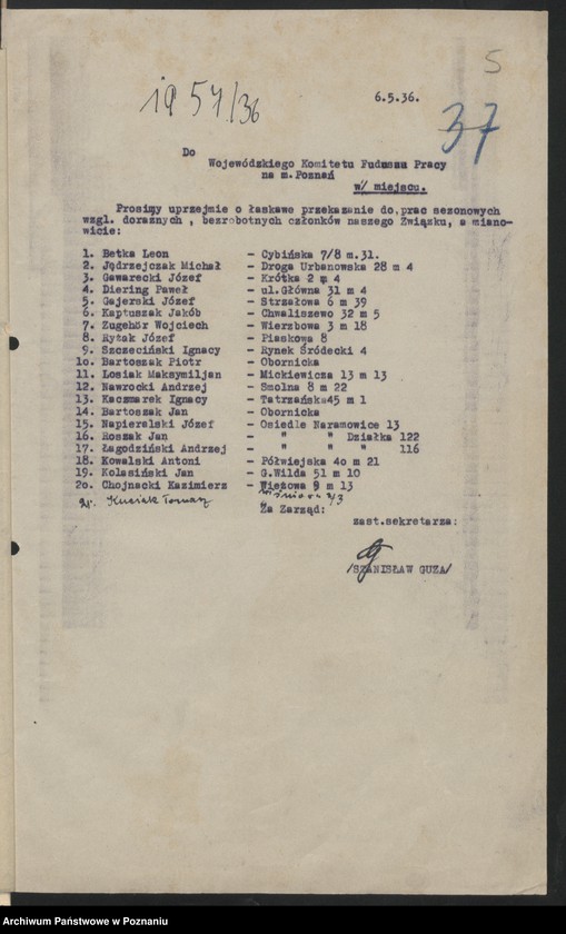 Obraz 8 z jednostki "Korespondencja [spis bezrobotnych członków Związku Powstańców Wielkopolskich."