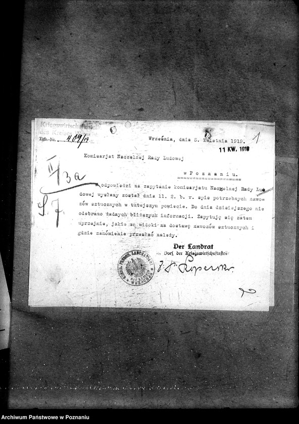 Obraz 5 z jednostki "Zapotrzebowanie sztucznych nawozów w poszczególnych powiatach na wiosnę 1919"