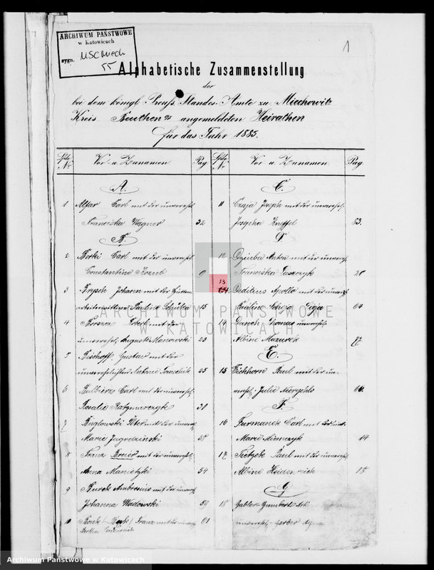 image.from.unit.number "Księga małżeństw za rok 1885 [nr 1 - 88]"