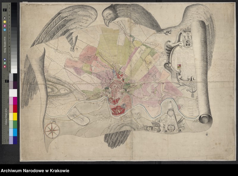 image.from.unit.number "Wymiar geometryczny miasta Krakowa z przyległościami dopełniony w roku 1783 przez Józefa Kromera Geometrę Przysięgłego, kopiowany zaś w roku 1792 w tym egzemplarzu przez Józefa Czecha JKMCi Przysięgłego"