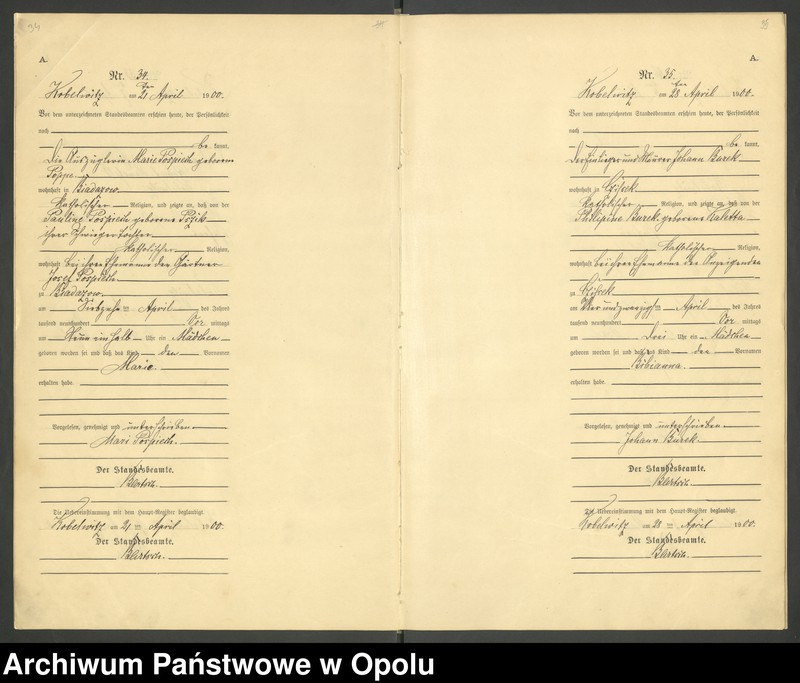 image.from.unit.number "Urząd Stanu Cywilnego Kobylice Księga urodzeń rok 1900"